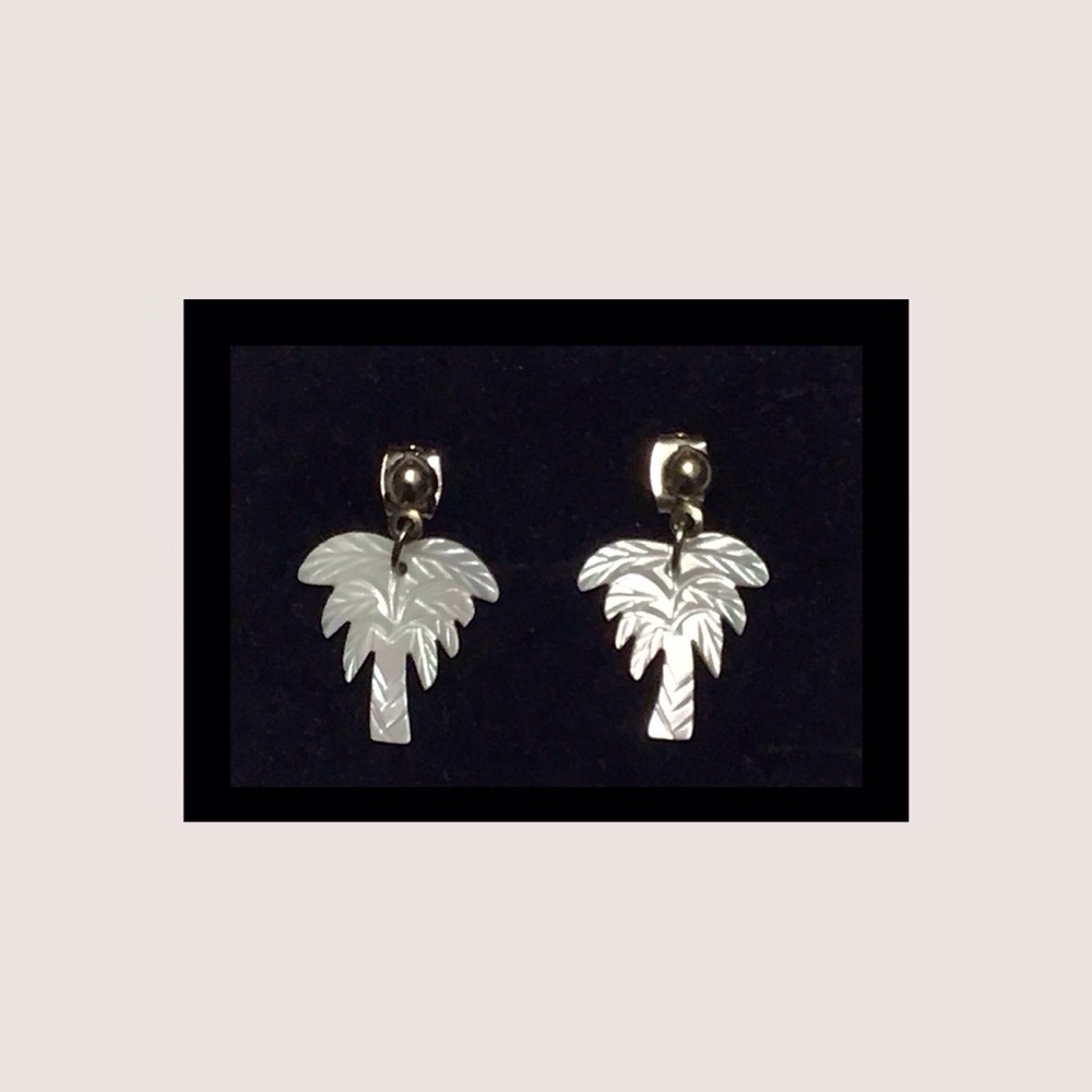 Carved Mother of Pearl Palm Tree Earrings